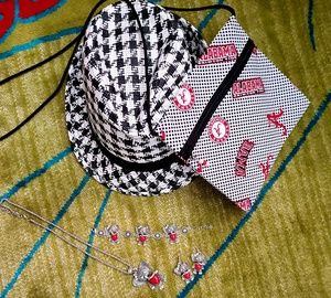 HOUNDSTOOTH FEDORA, ALABAMA PURSE,JEWELRY SET